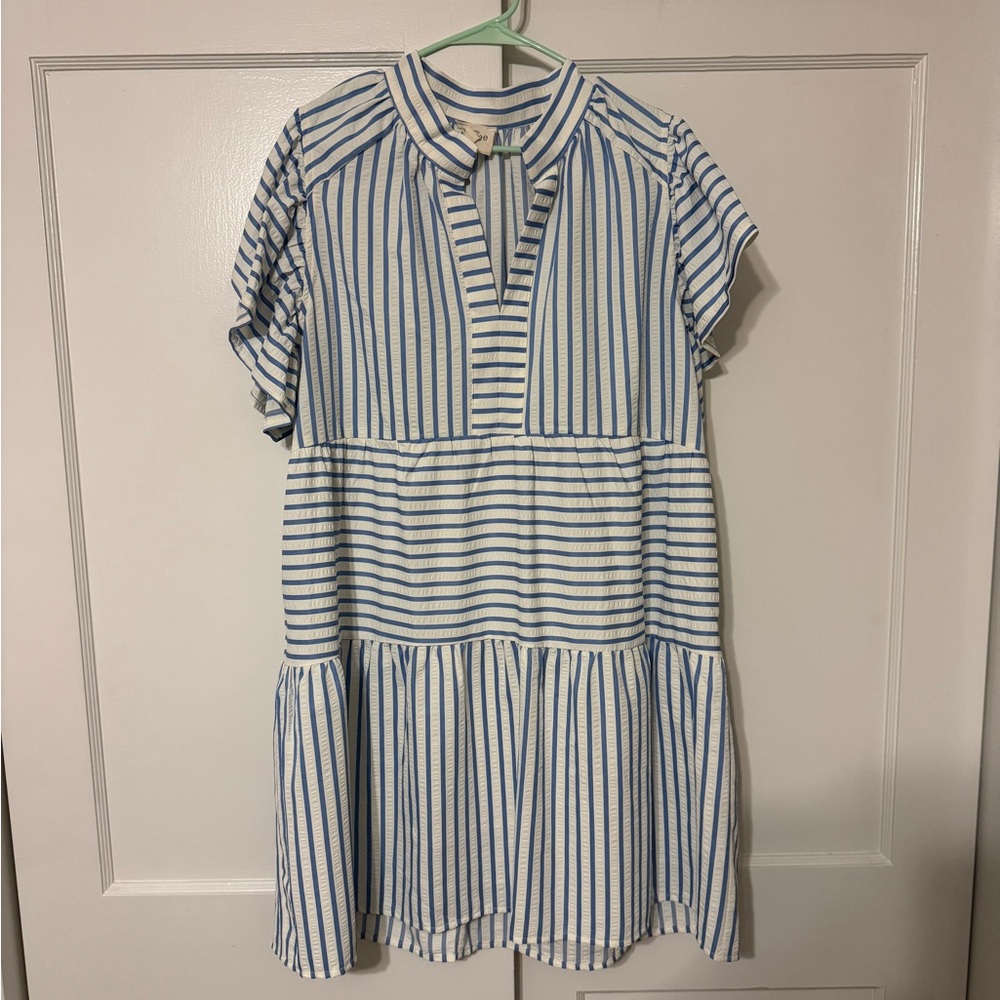 Umgee Blue and White Striped Mini Dress